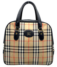 Authentic Burberry Nova Check Shadow Horse Canvas Leather Beige Handbag NS100439
