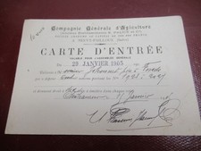 RARE CARTE ENTREE ASSEMBLEE COMPAGNIE APICULTURE 1905 CHATEAUROUX Signé