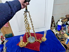 lustre Lucien Gau Paris,style Empire,3 feux,bronze doré, cygnes,H 65cm,le 15023