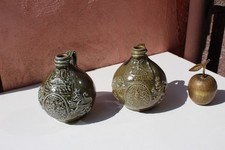 Set 2 Stoneware Bartmann Jug Germany Baardmankruik Green Glaze Topferei Hansen