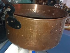 CHAUDRON en CUIVRE Ancien, BOL à Confiture Confiturier avec Anse en FER FORGÉ