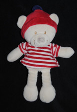 Peluche doudou ours VETIR GEMO haut rayé rouge blanc marin 27 cm TTBE