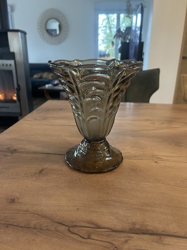 Vase verre fumé - vase, pied