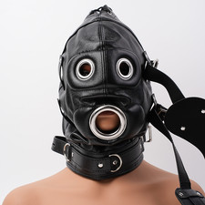 Masque Cagoule Bondage En Cuir Fétiche Avec Penis Baillon Privation Sensorielle