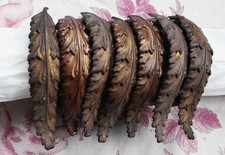 7 Antique Brass Curtain Rings with Leaf Decor