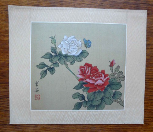 Peinture sur soie asie roses - ,