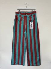 Women's La Veste Guardasol Trouser Size XL High Waisted Turquoise and Red Stripe