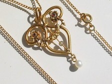 BEAU PENDENTIF ANCIEN années 1920/30 + CHAÎNE 44,5cm / En Plaqué or poinçonné