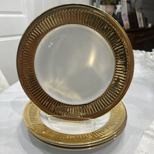 Royal Worcester Set Of 4 VINTAGE gold lustre fluted dinner plates 9.5 Diameter