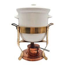 New York Copper Brass Soup Chowder Bean Buffet Server W/Burner Hall Crock Pot 48