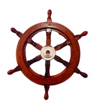 En Bois Bateau Roue Avec Laiton Poignées – Nautique Mural Décor pour Maison Ou