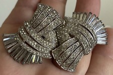 Superb CORO Deco rare LONG Baguettes Platinum tone DUETTE Brooch
