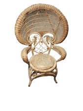 Grand Fauteuil Paon Vintage chaise Peacok Emmanuelle Rotin osier 60's 70 Bohème