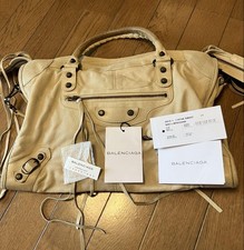 Balenciaga City 115748 Beige Leather 2Way Shoulder Handbag Medium Y2K