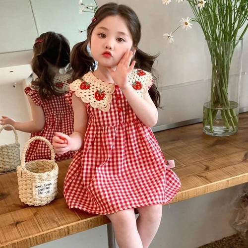 Robe fille col - crochet, fraise