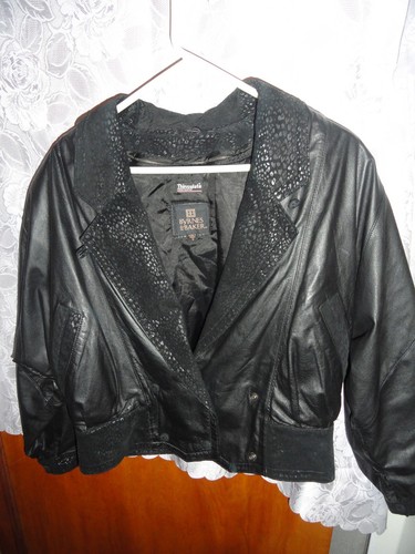 Women black leather jacket - women's,