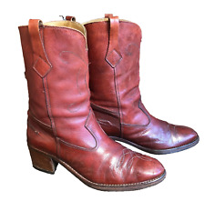 Vintage Leather Cowboy Boots Mens 42 Red Brown Italy Classic Retro Horse Rider