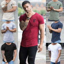 Mens Slim Fit T Shirt Muscle Fit Gym Top Designer Short Sleeve Curved Hem Tee