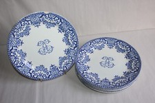 6 antique earthenware plates by Gien, Rouen decor, encrypted