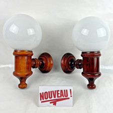 ➜PAIR OF WOODEN WALL SCONCES vintage retro opaline balls/globes/glass