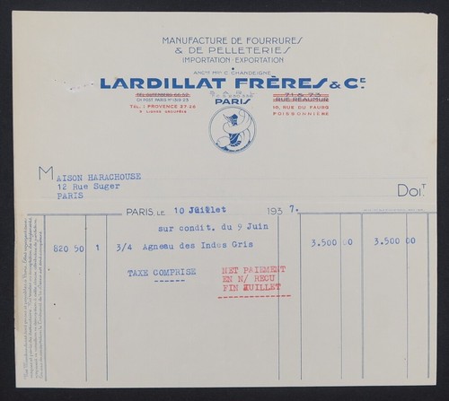 Facture paris 1937 lardillat - facture,