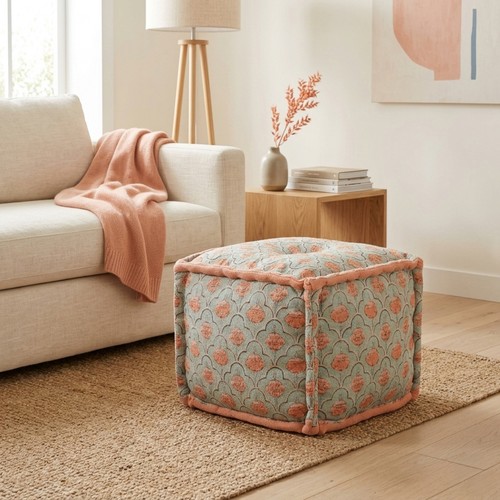 Floral print cube ottoman - cube,