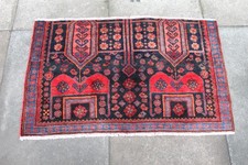 Tapis Oriental Rouge En Laine Fait Main Traditionnel Vintage 69x113cm