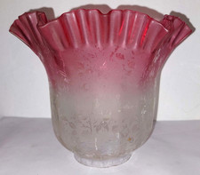 ABAT JOUR TULIPE POUR LAMPE PETROLE HUILE ROUGE CANBERRY GRAVEE