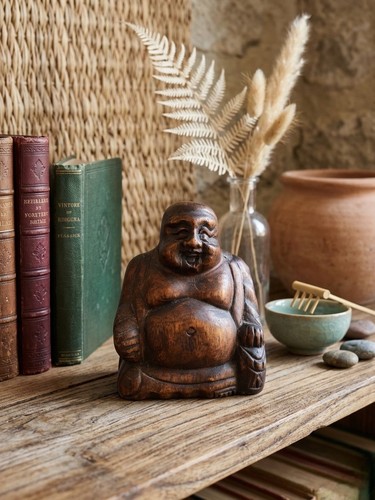 Bouddha rieur sculpté - rieur, à