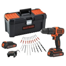 Perceuse a percussion sans fil 18V BLACK+DECKER + 2 batteries + 30 accessoires