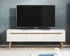 Meuble Bas Nordi Pour TV 160Cm Blanc Hg Riviera Chêne MDF Sans Poignée