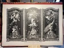 Panneaux muraux décoratifs GRAVURE SUR BOIS 1886 putten paon ornements...