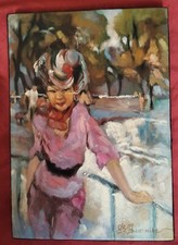 Beautiful oil of the 20th e by Fournier Jean Baptiste Akoun side ""Elegant with hat