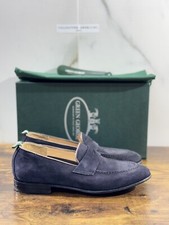 Mocassin Homme George Vert En Suède Bleu Luxe Fait Main 40.5