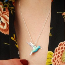 Collier pendentif Colibri Bleu Rétro Chaîne Simple Bijoux Femme Cadeau