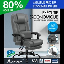 ALFORDSON Fauteuil de Bureau Ordinateur Gaming Siège en Cuir PU Recliner Gris