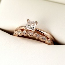 0.75Ct Diamant Simulé Fiançailles Solitaire Mariage Bague Parure Plaqué or Rose