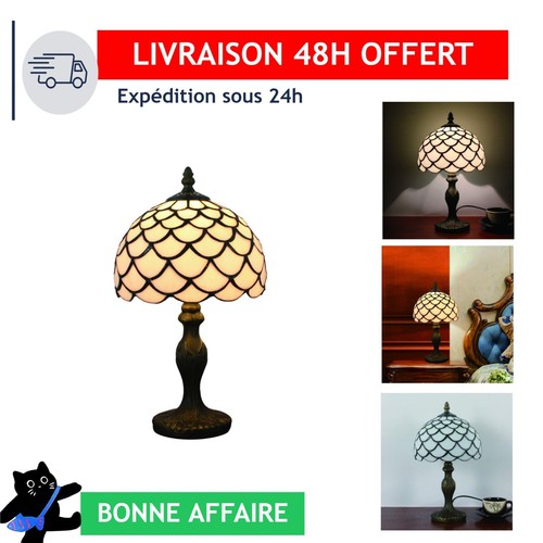 Lampe table tiffany blanc 8 - lampe,