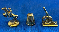 Vintage Antique Lot 3 MONOPOLY Game Tokens Tokens Gold Metal GOLD Thimble Sewing