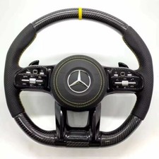 Mercedes AMG Carbon Steering Wheel - Yellow Stripe - Flat Bottom - Plug & Play