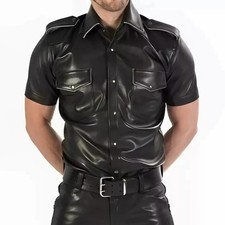 Chemise homme en cuir noir
