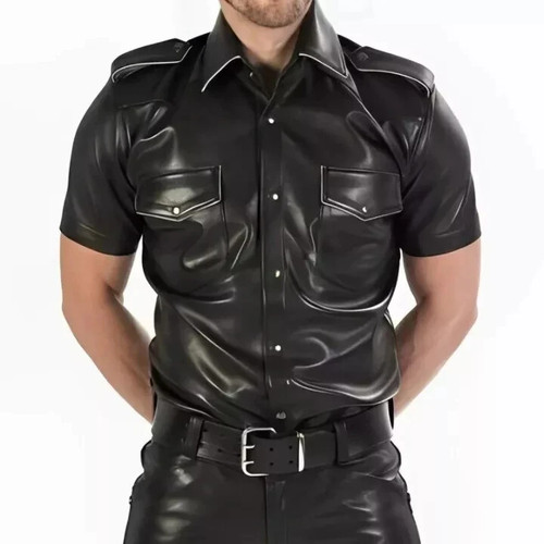 Chemise homme cuir noir - chemise,