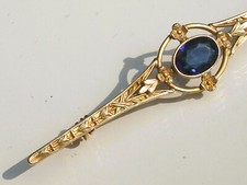 BELLE et GRANDE BROCHE BARRETTE ANCIENNE 1920/30 en PL OR ORIA avec PIERRE BLEUE