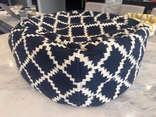 SQUARE POUF, Dark Navy, Cream, Upholstery, Beanbag, 20x20x8"