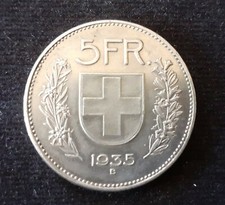 Monnaie ancienne argent 5 FRANCS SUISSE 1935B tranche Type1  5 Francs Helvetia