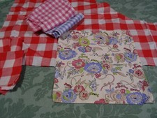 lot ==cotton red tiles / blue and square fabrics very old beautiful print