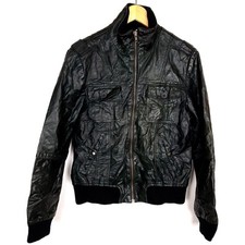 Veste en cuir bomber homme JACK & JONES taille S noir ourlet côtelé...