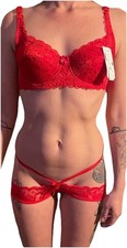 Neuf Lingerie Soutien Gorge Chic Luxe Dentelle Rouge Sexy S/M Porte Jarretelles