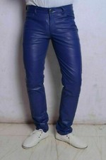 Pantalon En Cuir Bleu Pour