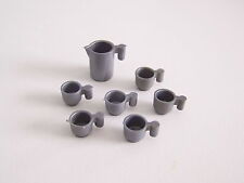 PLAYMOBIL (1427) DISHES - Pitcher & 6 Cups Grey Cowboy & Soldier Vintage